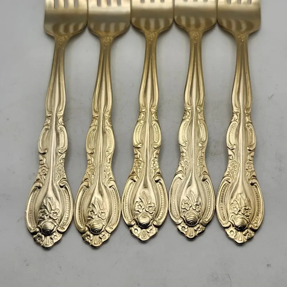 International Silver San Marcos Gold Electroplate Lot 5 Dinner Forks 7 5/8 In